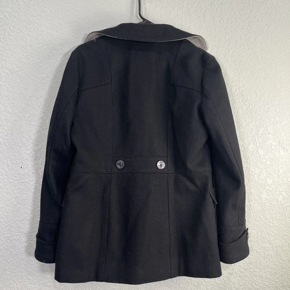 Nautica Peacoat Women 8 Black Double Breasted‎ Wool Blend Anchor Button Classic